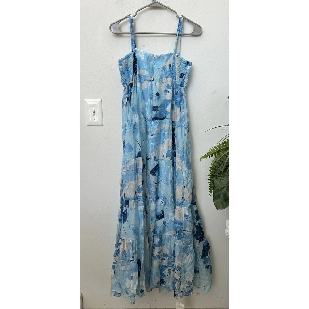NWT Abercrombie & Fitch Tiered Ruched Blue Babydoll Maxi Dress Sz M
